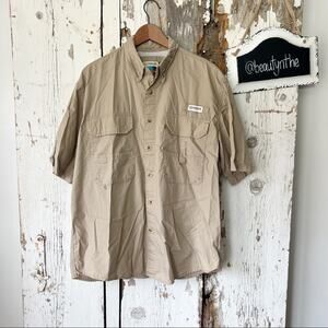 Magellan Mag Release Fish Gear PFG vented tan button down shirt Sz L